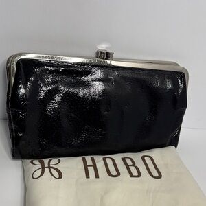 HOBO Black Gloss Patent Frame Clutch with Silver Hardware
